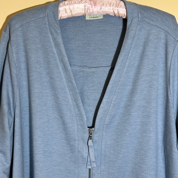 LORI GOLDSTEIN Logo Loungewear Zip-Up Light Blue Cardigan Top w/Lace Back Sz. 1X - Picture 6 of 11